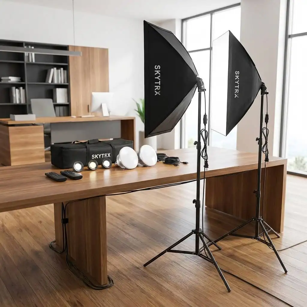 Organized modern home office with sleek equipment and professional cable management on a polished wooden desk. Organized modern home office with sleek equipment and professional cable management on a polished wooden desk.
